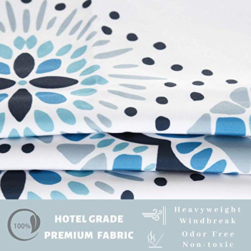 Long 71x79 Hotel Grade Fabric Hook Free Shower Curtain with Polyester Replacement Liner White&Blue Boho Style – Machine Washable Top See Through Mesh Window - color: White&blue, size: 71"W x 79"L (Pack of 1)
