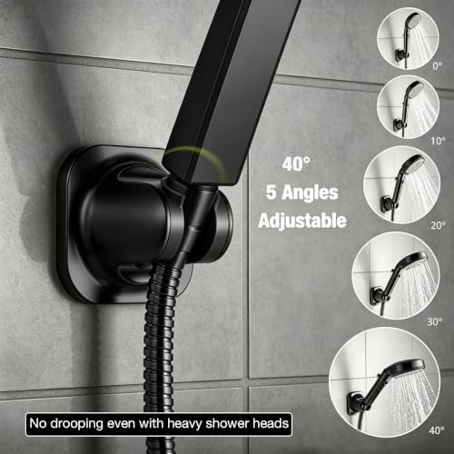 Handheld Shower Head Holder - 5 Positions Adjustable - Concealed Adhesive Mount with Screw Option- Bathroom Wall Mount Shower Hose Holder (Matte Black) - color: Matte Black