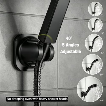 Handheld Shower Head Holder - 5 Positions Adjustable - Concealed Adhesive Mount with Screw Option- Bathroom Wall Mount Shower Hose Holder (Matte Black) - color: Matte Black