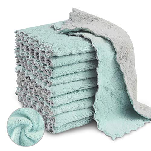 Bessrung 20 Pack Kitchen Dish Cloths Absorbent Microfiber Cleaning Cloth | Dish Towels for Kitchen, Car, Bathroom Cleaning, Reusable Nonstick Oil Fast Drying Washcloths(Grey & Green) - color: Green