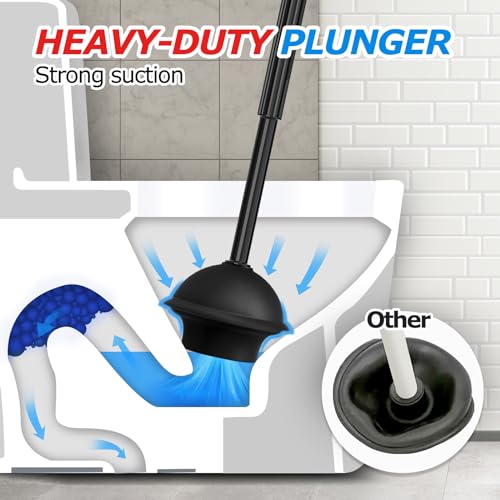 FORASTO 2Pack 3in1 Toilet Plunger and Brush Set - Bathroom Cleaning Tools | 21" Extended, Groove Gap Brush, Heavy Duty Rubber Toilet Bowl Cleaner, Apartment Must Haves Bathroom Decor Accessories