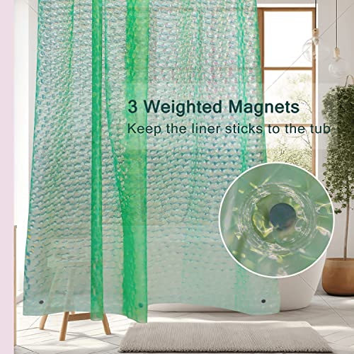 EVA Green Shower Curtain Liner, 3D Water Cube 5G Shower Liners with 12 Rustproof Metal Grommets and Weighted Magnets, Waterproof Duty for Bathroom 72 x 72 - color: Green