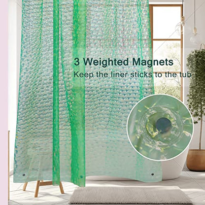 EVA Green Shower Curtain Liner, 3D Water Cube 5G Shower Liners with 12 Rustproof Metal Grommets and Weighted Magnets, Waterproof Duty for Bathroom 72 x 72 - color: Green