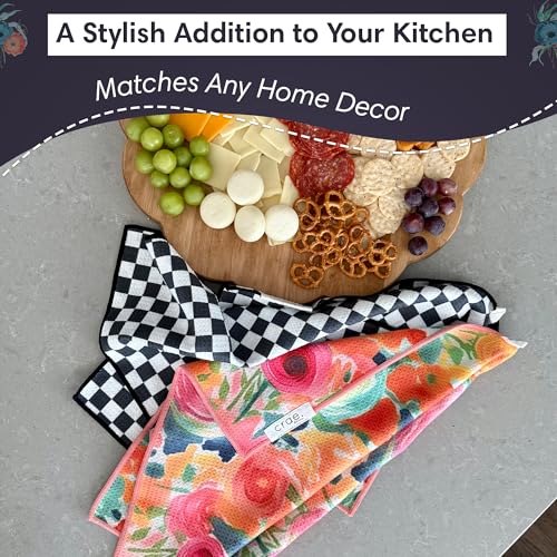 Microfiber Hand Towel & Washcloth Set, Double-Sided Waffle Weave Set of Two | Super Absorbent, Lint-Free, Fast Drying, Pia & Fonnie Pattern, Black/Pink, Bathroom, Kitchen, Car & Window Cleaning Cloth Set - color: Pia & Fonnie - Black/Pink, size: Hand Towe
