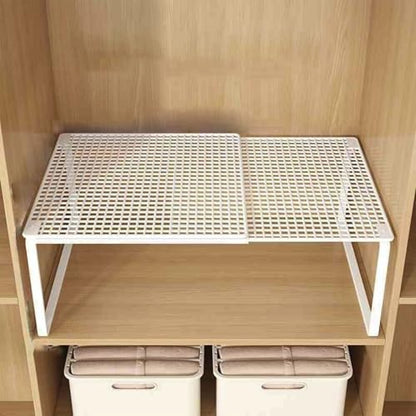 Expandable Stackable Cabinet Organizer - Adjustable Storage Shelf Rack for Kitchen, Bathroom, Pantry, and Office Space Saving - color: White