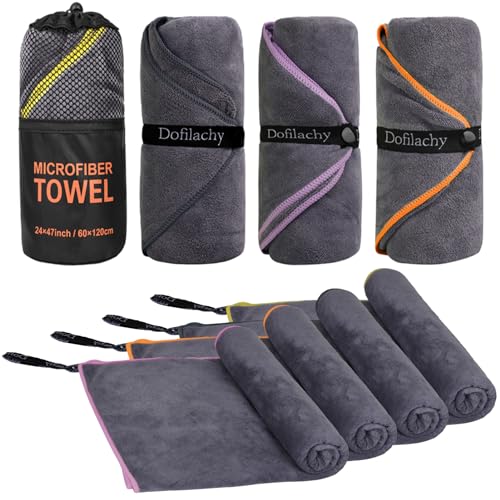 Dofilachy 4 Pack Camping Towel - Camping Towels Quick Dry Towel Microfiber Travel Sports Towel for Camp Bath Beach Swim, Large 24” x 48” - color: Black-4