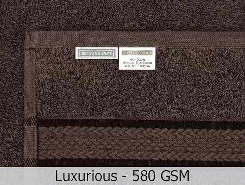 COTTON CRAFT Ultra Soft 6 Piece Towel Set - 100% Cotton Towels - Chocolate | Absorbent 580 GSM Quick Dry Everyday Premium Luxurious Bathroom Towels - 2 Large Bath Towels, 2 Hand Towels, 2 Washcloths - color: Chocolate, size: 6 Piece Towel Set