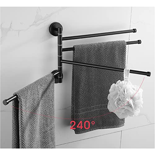 ZHOUXIAO 304 Stainless Steel Swing Out Towel Bar Holder/Black Swivel Towel Rack for Bathroom or Kitchen, Towel Bar Folding Arm Swivel Hanger Bathroom Storage Wall Mounted black-4Bars