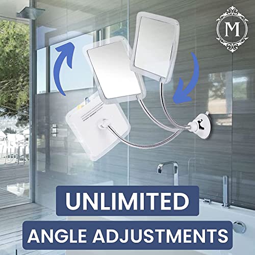 Anti Fog Flexible Gooseneck Shower Mirror, 6.3" x 6.3" | Fogless Shaving Mirror for Bathroom with Height Adjustable Gooseneck Extension, Upgraded Suction Cup & Shatterproof Surface