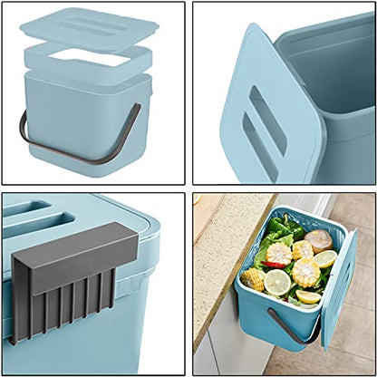 LALASTAR 5L+7L Kitchen Compost Bin, Hanging Trash Can with Lid for Kitchen Cabinet Door, Under Sink, Wall Mounted Waste Bin for Bathroom, Blue