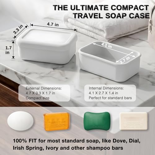 HighHerz Leak Proof Silicone Travel Soap Case with Draining Tray - Bar Soap Holder for Travel, Gym & Camping - Mess-Free Portable Soap Container for Carry-on Bags (White) - color: White