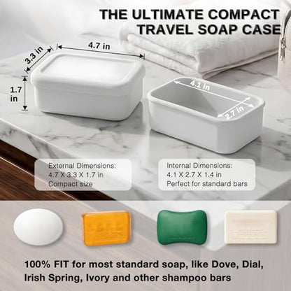 HighHerz Leak Proof Silicone Travel Soap Case with Draining Tray - Bar Soap Holder for Travel, Gym & Camping - Mess-Free Portable Soap Container for Carry-on Bags (White) - color: White
