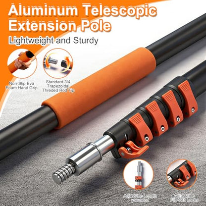 30FT High Window Cleaning Kit, 5-24 FT Telescoping Extension Pole with Dual Action Flip-Lock & Screw Fixing Design, 2-in-1 Window Squeegee, Professional Long Handle Washing Tool for High Windows - size: 5-24FT