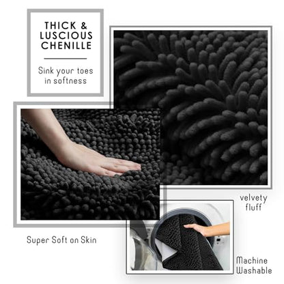 Hearth & Harbor Bathroom Rugs, Chenille Bath Mat - Machine Washable Bath Mats for Bathroom Non-Slip Backing Rubber, Quick Dry Mat - Black Bath Rug, 17x24-20x32-20x24 - color: Black, style: 17x24 / 20x32 / 20x24