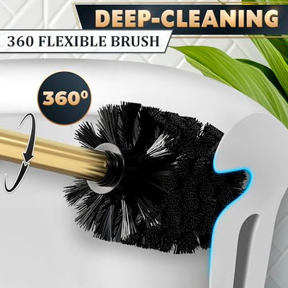 2Pcs Stainless Steel Toilet Brush and Holder Set, Hand Guard (Gold) | Toilet Bowl Brush and Holder, Removable Inner Bowl, Dense Bristles, Long Handle, Scratch Resistant, for Modern Bathrooms - color: Gold Wall-mounted