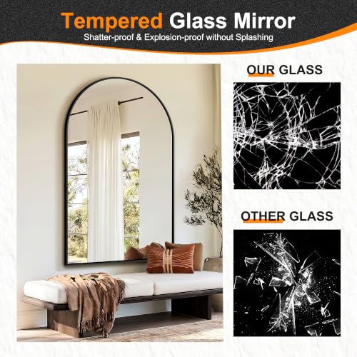 Arched Bathroom Mirror, 55"x35", Black - color: Black, size: 55"L x 35"W