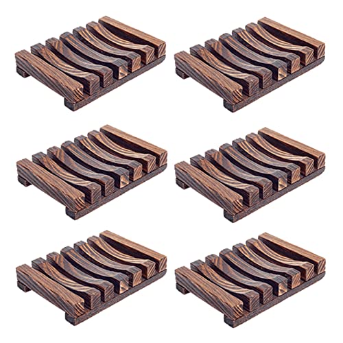 6 Pieces Wooden Soap Dish, Self Draining Soap Dish Holder Natural Drain Soap Saver, Soap Tray for Shower Used for Bathroom, Kitchen - color: Brown-6 Pcs