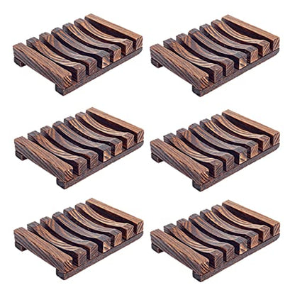 6 Pieces Wooden Soap Dish, Self Draining Soap Dish Holder Natural Drain Soap Saver, Soap Tray for Shower Used for Bathroom, Kitchen - color: Brown-6 Pcs