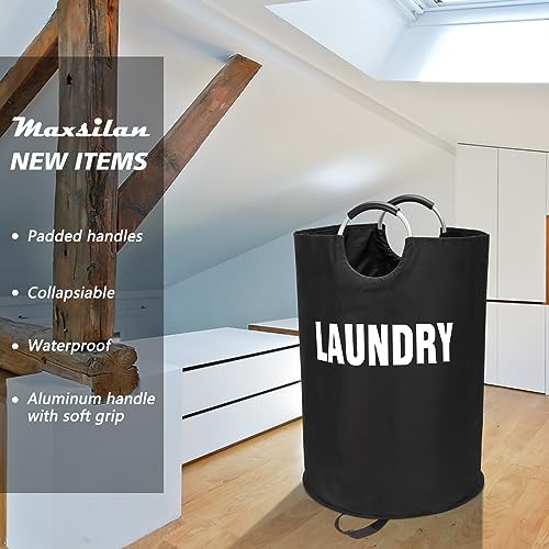 Maxsilan 160L XX-Large Laundry Basket Bag, Collapsible Tall Hamper, Black | Freestanding tall laundry bag & foldable washing basket. Extra large clothes storage bin with durable sturdy handles - color: Black, size: 160L