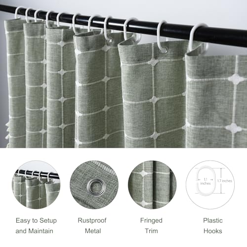 Sage Green Striped Shower Curtain - Farmhouse Boho Linen Fabric Shower Curtains for Bathroom, Bohemian Cute Thick Bathroom Curtain Set with Tassel - Bohemian Cloth Shower Curtain Long 71x79 Inch - color: Sage Green, size: 71"W x 79"L (Pack of 1)