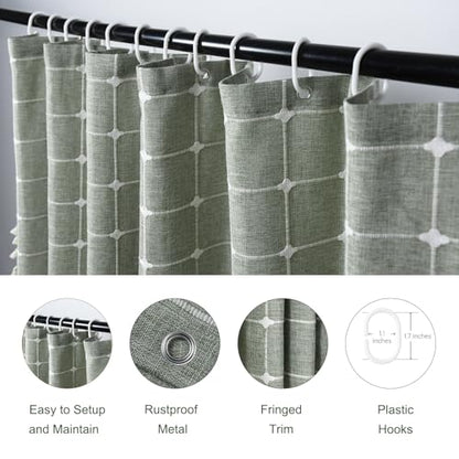 Sage Green Striped Shower Curtain Farmhouse Boho Linen Fabric Shower Curtains for Bathroom, Thick Textured Bathroom Curtain Set with Tassel - Bohemian Cloth Shower Curtain Extra Long 71x83 inch - color: Sage Green, size: 71"W x 83"L (Pack of 1)