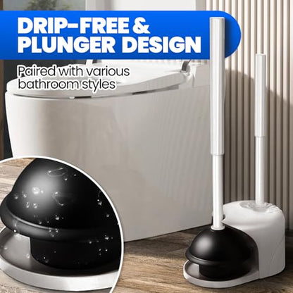 4in1 Toilet Plunger and Brush Set - Home Bathroom Cleaning Tools | 21", Groove Gap Brush, Cleaning Gloves, Heavy Duty Toilet Bowl Cleaner, Apartment Must Haves Bathroom Decor, Light Grey - color: Light Grey