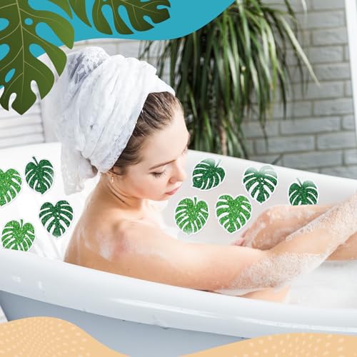 Yaomiao 24 Pcs Palm Leaf Non Slip Bathtub Stickers with Scraper | Shiny, Sparkle, Glitter, Peva, 4.53inch, Easy Apply, No Residue, for Bathroom, Shower Stairs Floor, Safety,Cute, Grip - style: Palm Leaf