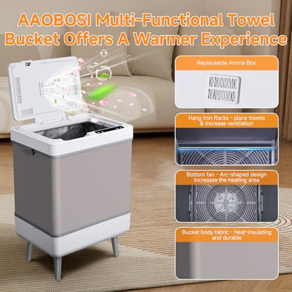 AAOBOSI Towel Warmer,4 in 1 Heating-Drying-Delaying-Foldable 35L Quick Heating Towel Warmers Portable Towel Heater Dryer for Bathrooms,Spas,12 Level Timer&Auto Shut Off,Great Gift for Loved Ones