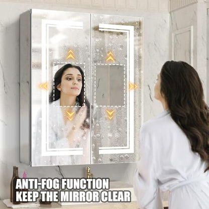 High-End Led Medicine Cabinet,Lighted Medicine Cabinet,3 Colors&Dimmable,Demister,Lighted Glass Shelf,USB Shaver Socket.Surface Mount or Recess Mount,24×30inch - size: 24×30inch