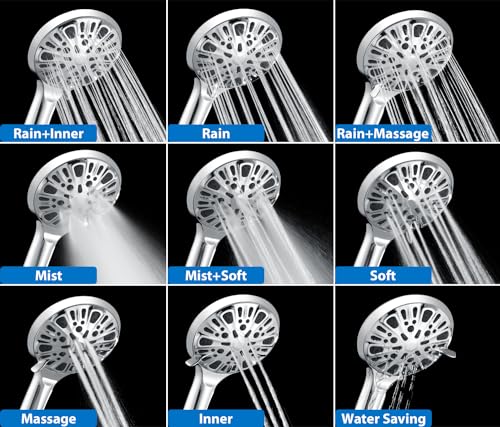 2 in 1 Shower Head with Handheld Combo High Pressure Silver 2.5 GPM | 7.2" Rain Showerhead and 9 Spray Hand Held Shower, Adjustable Shower Angle, 59-inch Rotatable Stainless Steel Hose - color: Silver, size: 2.5 GPM