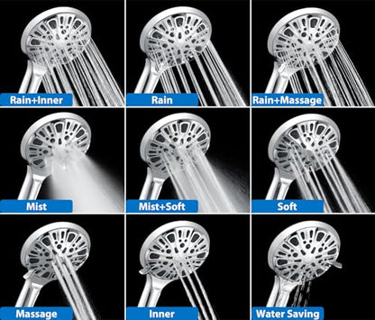 2 in 1 Shower Head with Handheld Combo High Pressure Silver 2.5 GPM | 7.2" Rain Showerhead and 9 Spray Hand Held Shower, Adjustable Shower Angle, 59-inch Rotatable Stainless Steel Hose - color: Silver, size: 2.5 GPM
