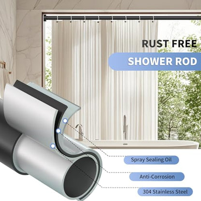 Black Shower Curtain Rod 34-82 Inches(2.8-6.8ft) Never Rust Adjustable Shower Rod Spring Tension Non Slip No Drilling Shower Rods for Bathroom Garland Window - color: Matte Black, size: 34”-82“