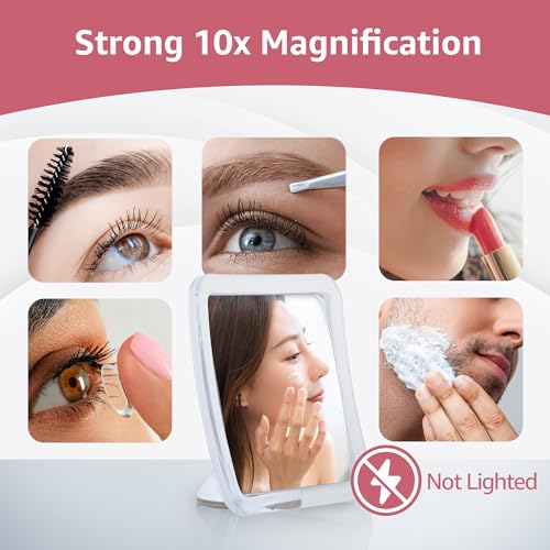 10X Magnifying Makeup Mirror with Suction Cup - Suitable for Cosmetic, Vanity, Bathroom, and Travel Use - Designed for Precise Makeup Application and Skin Care - 6.3" x 6.3" (Square)