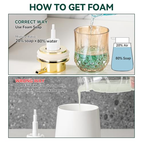 Foaming Soap Dispenser - Amber Glass Foam Soap Dispenser, 8 Oz Golden Foam Hand Wash Dispenser for Bathroom, Modern Home Refillable Dish Dispenser for Kitchen (Golden)