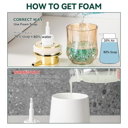 Foaming Soap Dispenser - Amber Glass Foam Soap Dispenser, 8 Oz Golden Foam Hand Wash Dispenser for Bathroom, Modern Home Refillable Dish Dispenser for Kitchen (Golden)