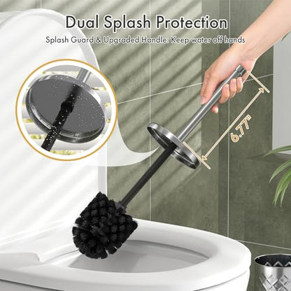 Toilet Bowl Brush and Holder Set 3 Pack with 6 Extra Brush Heads (Silver) | Extra Long Handle with Splash Guard Cover, Tool-Free Installation, Bathroom Space-Saving, Cleaner Sets for Apartments, RV - color: Silvery