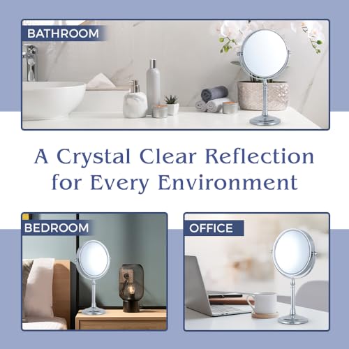 15X Magnifying Makeup Mirror with Stand - Double-Sided 15X/1X Design - Suitable for Vanity Desk, Dressing Table, or Bathroom Countertop for Precise Make Up - 12" High x 6" Wide (Chrome)