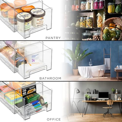 Sorbus Plastic Storage Bins Stackable Clear Pantry Organizer Box Bin for Organizing Kitchen Fridge, Food, Snack Pantry, Fruit, Vegetables, Bathroom, Wide & Narrow Deep (4 Pack) - size: 4 Pack