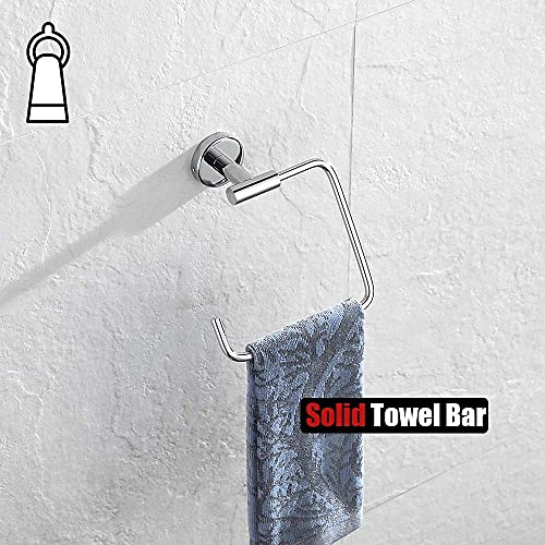 JQK Chrome Towel Ring, Stainless Steel Square Ring Towel Holder for Bathroom, 6 Inch Matte Black Wall Mount, TR140-CH