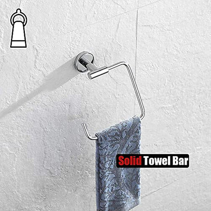 JQK Chrome Towel Ring, Stainless Steel Square Ring Towel Holder for Bathroom, 6 Inch Matte Black Wall Mount, TR140-CH