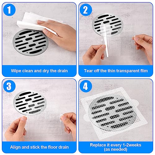 Disposable Shower Drain Hair Catcher, 40Pcs Floor Drain Mesh Strainer Sticker with Waterproof Adhesive, Anti-Blocking Filter Sticker Hair Catchers for Bathtub Bathroom Kitchen, Square 105mm