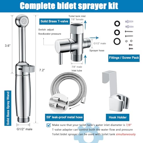 SonTiy Handheld Bidet Sprayer for Toilet, Cloth Diaper Sprayer Set Hand Held Bidet Jet Spray for Toilet with Backflow Preventer, Adjustable Water Pressure Control, Brass 7.2" Hand Bidet Wand, Chrome - color: ‎Polished Chrome