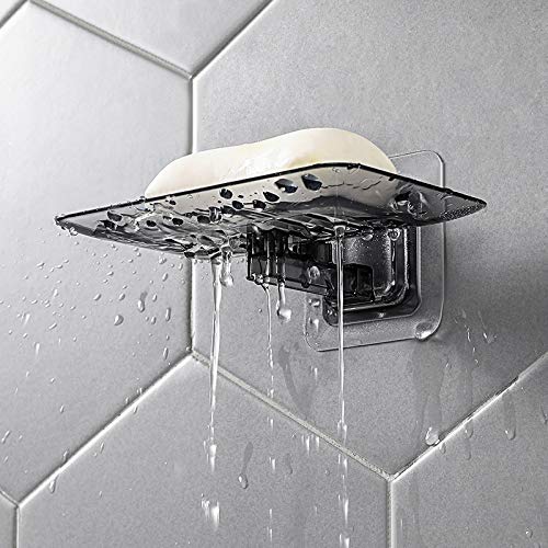 Wall Mounted Hollow Design, Waterproof Soap Stand Holder with Adhesive Sticker No-Drilling Soap Holder Ideal for Kitchen, Bathroom (Blue, 13.5x8.7cm) - color: Blue