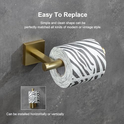 Wall-Mount Toilet Paper Holder, Open Arm, Brushed Gold | SUS304 stainless steel, screw mount, fits standard, large and mega rolls, concealed caps, mounting hardware included - color: Brushed Gold