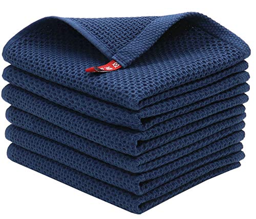 Cotton Dish Rags Dish Cloths for Washing Dishes,12”x12”,6 Pack, Navy Blue | Soft Kitchen Washcloths Rags, Absorbent Waffle Kitchen Hand Towels, Cotton Dish Towels for Kitchen Drying - color: Navy Blue, size: 12inch x 12inch