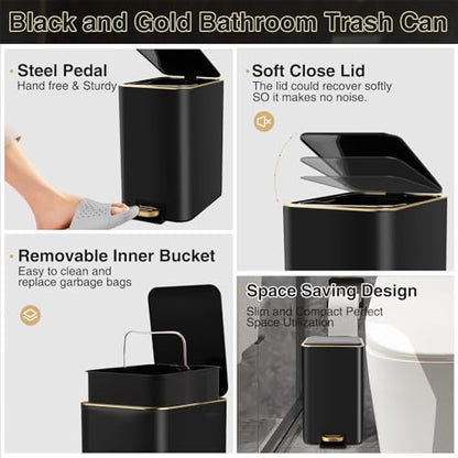 Bathroom Sets with Shower Curtain and Rugs Bathroom Accessories Set Black Bathroom Set,Soap Dispenser & Toilet Brush Holder Set with Stainless Steel Trash Can(23 PCS) - size: Black, style: Bath Set+Ombre Waffle Shower Curtain+Bath Rugs