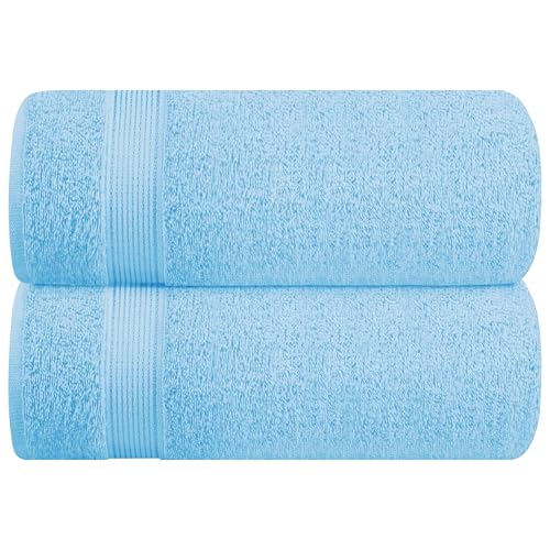 Belizzi Home Cotton 2 Pack Oversized Bath Sheet 35x70, Large Bath Sheet, Ultra Soft, Absorbent, Compact, Eco-Friendly, Recyclable, Quick Drying and Lightweight Towel - Sky Blue - color: Sky Blue, size: 2 Pack Bath Sheet