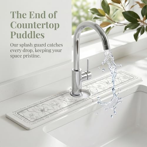 Faucet Mat for Kitchen Sink Splash Guard, Kitchen Sink Mat, Floral Stone Drying Mat for Kitchen Counter 23.6*3.9 inch Flower