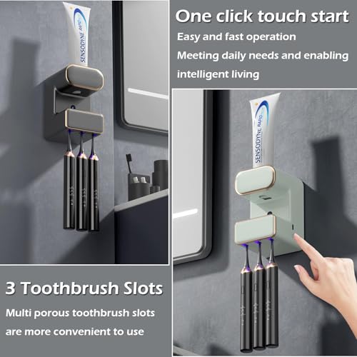 Automatic Toothpaste Dispenser, Electric Toothpaste Dispenser Multi-Function, Toothpaste Dispenser Wall Mounted with 3 Brush Slots, Toothbrush Organizer and Holder for Bathroom (Black) - color: Black