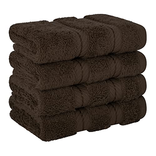 American Soft Linen 100% Cotton Luxury Turkish Towels, 4 PC Washcloth Set | Soft Absorbent Quick Dry OEKO Tex Standard 100 Certificated Durable Machine Washable Premium Hotel Quality - color: Chocolate Brown, size: 13"x13"